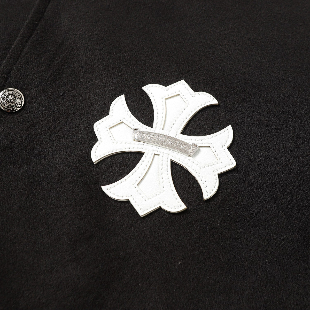 Chrome Hearts Cross Embroidered Leather Sleeve Varsity Jacket - Black Street Style 116
